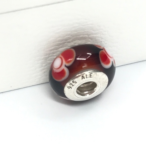 Pandora Red Floral Flower Murano Glass Charm - Picture 3 of 3